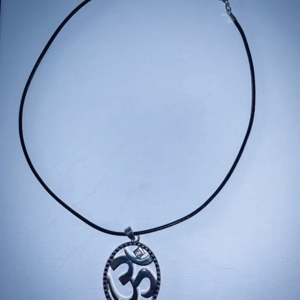 New Aum Om Sterling Silver Artisan White Sapphire Leather Namaste Yoga Necklace